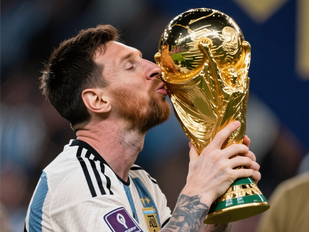 梅西活动现场再握大力神杯，深情一吻致敬荣耀